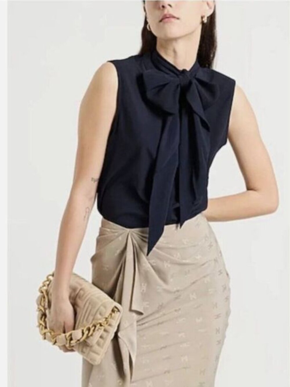 NEW Tory Burch Navy Bow Blouse Tie-Neck Top Size 2 MSRP $250